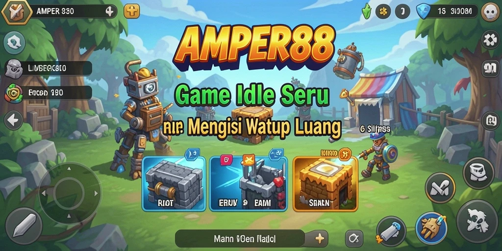 Tampilan gameplay seru dari AMPER88 yang menampilkan kemajuan otomatis.