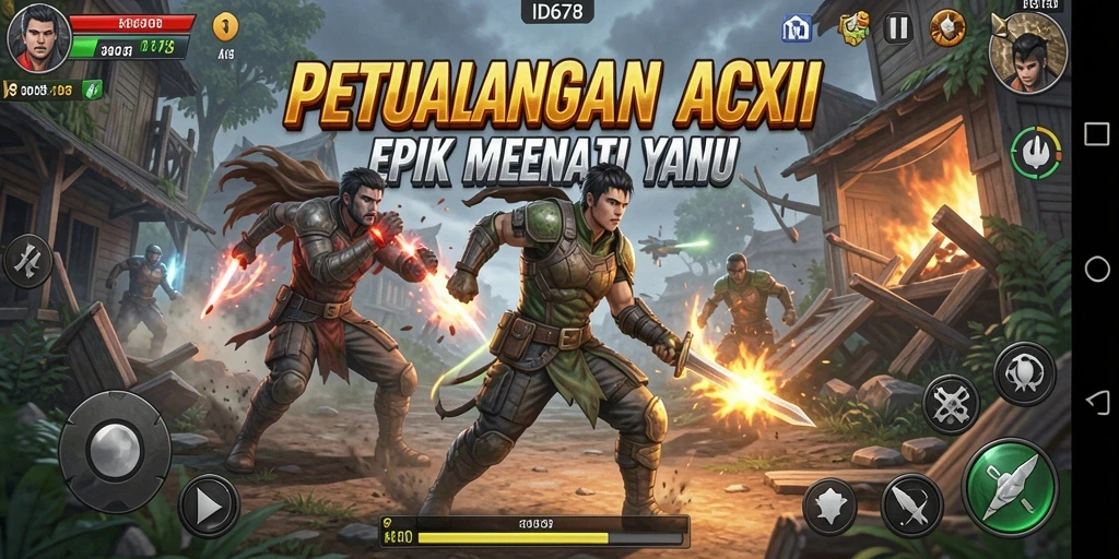 Screenshot utama ID678 menampilkan aksi pertarungan yang epik dalam dunia fantasi.