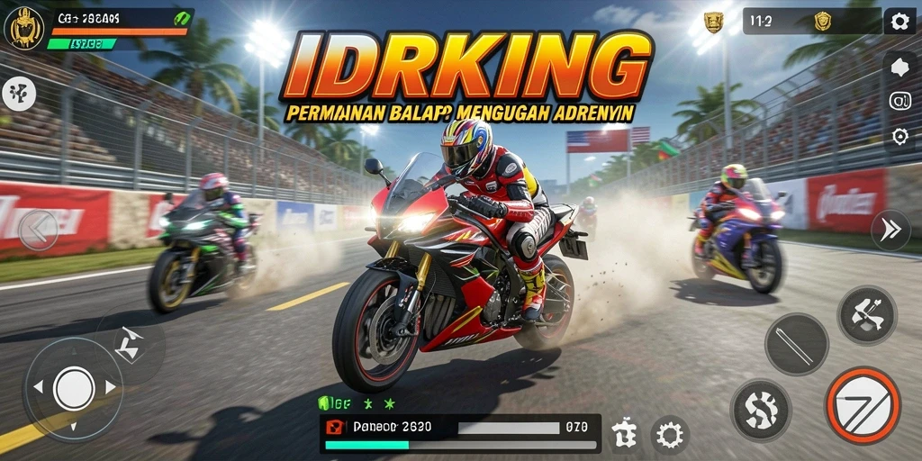 Screenshot gameplay menunjukkan balapan motor yang menegangkan di lintasan yang bervariasi.