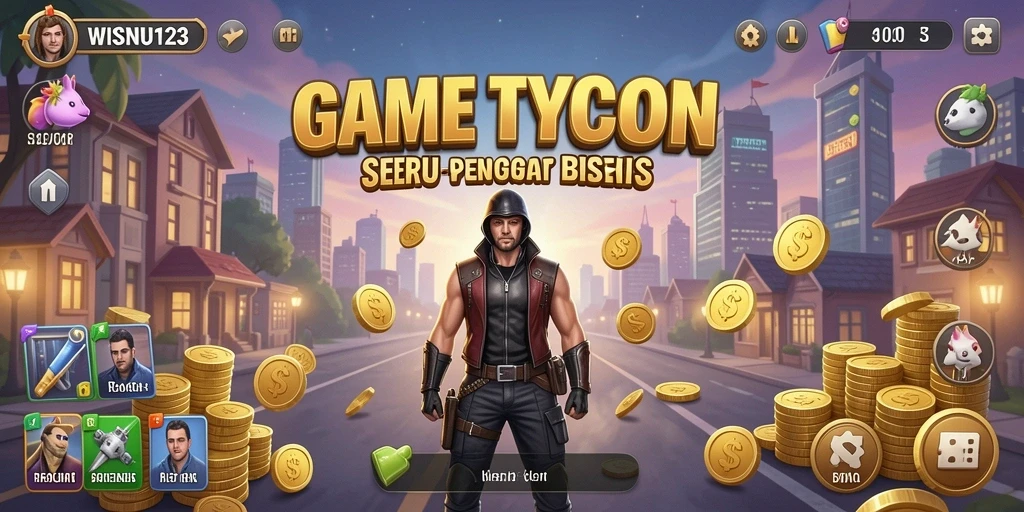 Screenshot gameplay WISNU123 menampilkan pengelolaan perusahaan Tycoon yang dinamis.